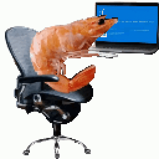 GIF of a shrimp using a computer by @tinysoulgame on Twitter