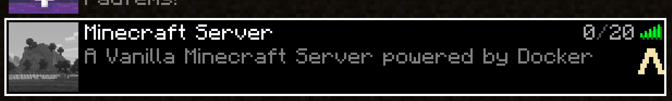 Newly created Minecraft server in Multiplayer Section in-game